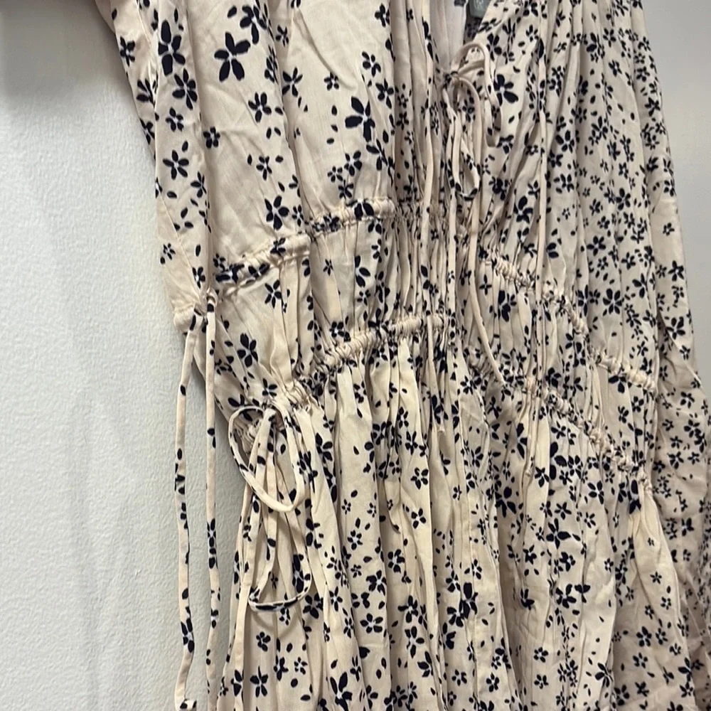 H&M Brown and Cream‎ Plunge Neck Bishop Sleeve Sundress